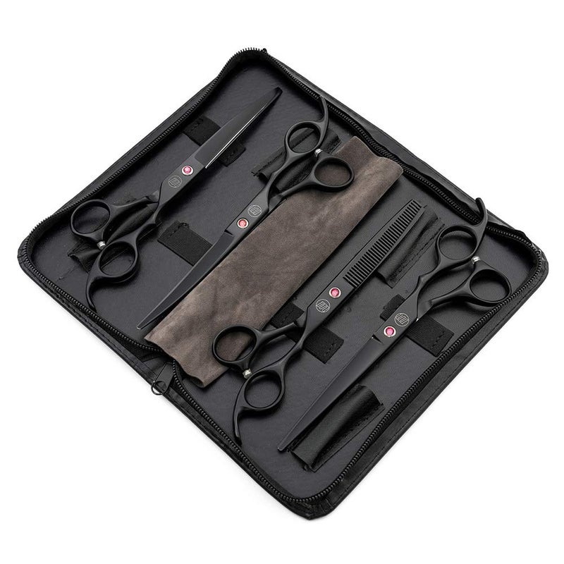 Moontay Professional 7.0" Dog Grooming Scissors Set, 4-pieces Straight, Upward Curved, Downward Curved, Thinning/Blending Shears for Dog, Cat and Pets, JP Stainless Steel, Black - Image 2